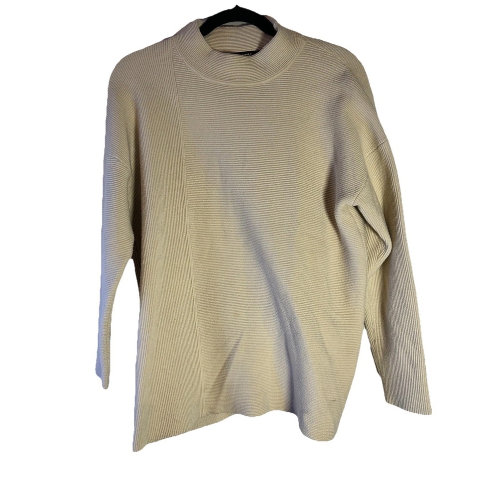 Women Size Large mock neck Cream Ribbed Knit Cozy sweater Classic Capsule Staple